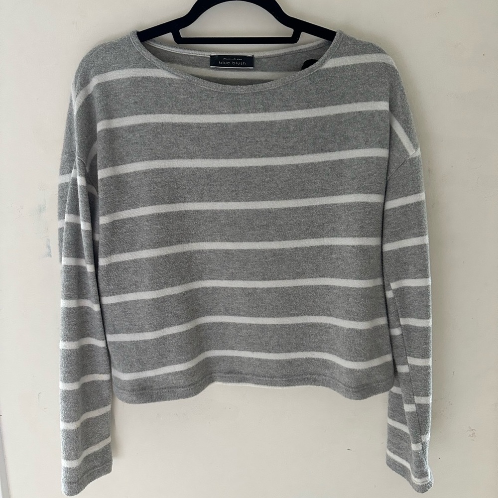 Grey and white striped cropped sweater